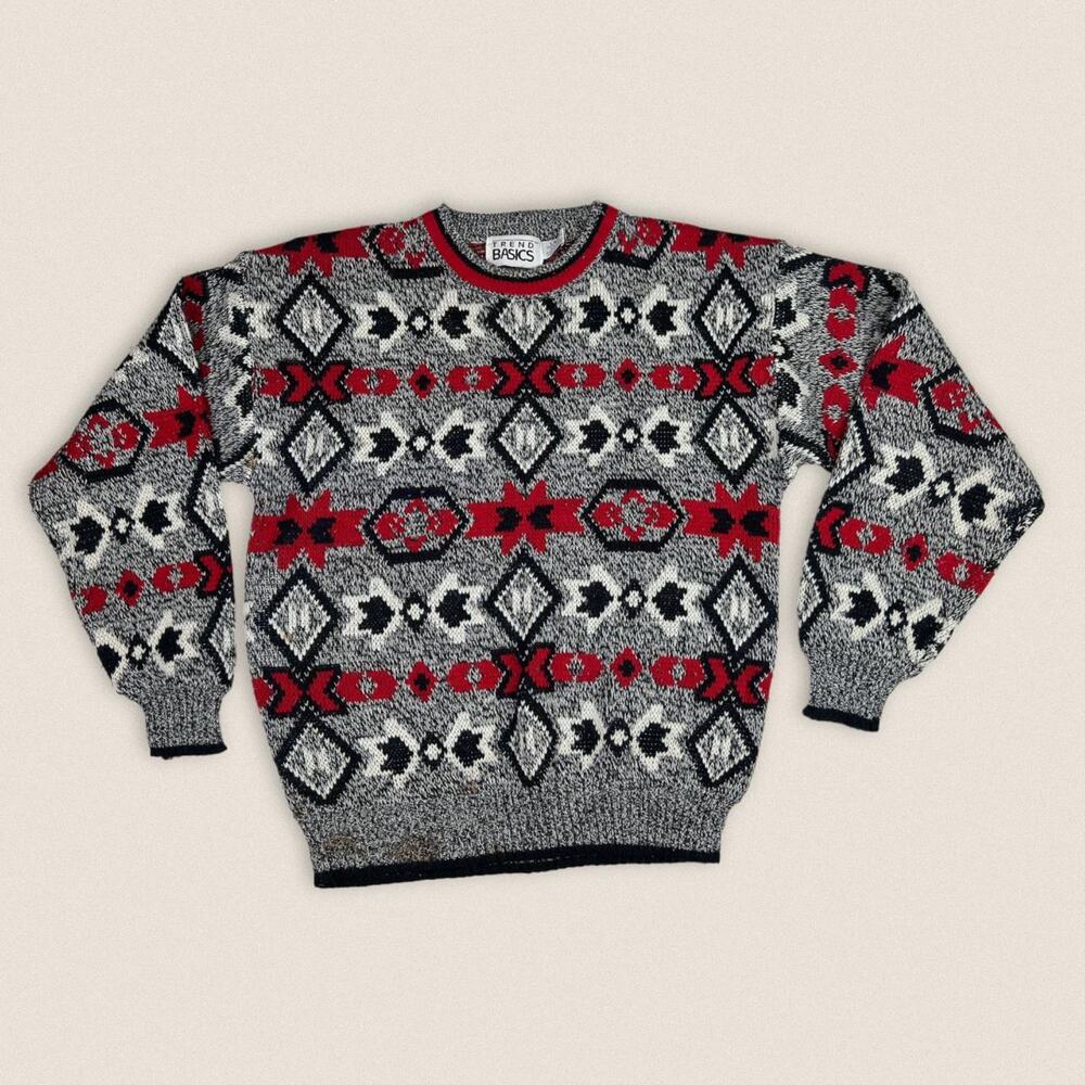 Vintage 90s Grandpa Sweater Crew Neck Acrylic Fair Isle Trend Basics Size Large‎
